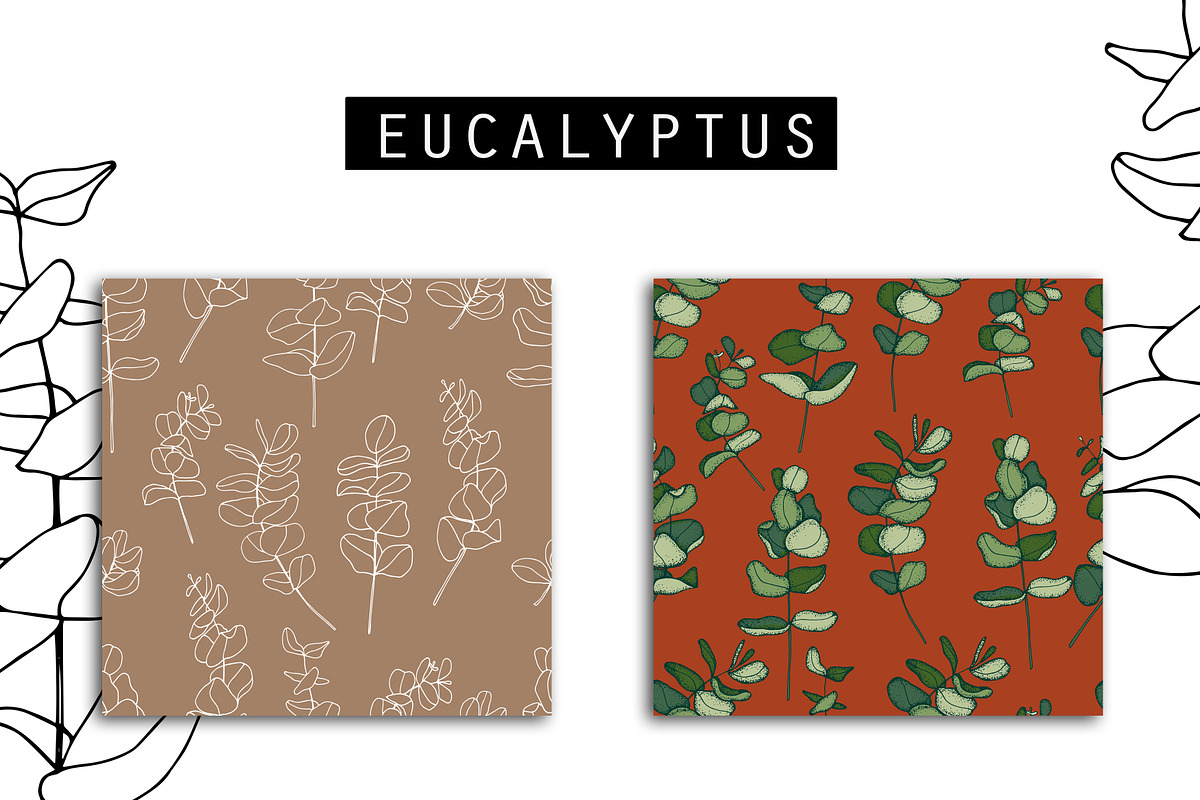 Eucalyptus Digital Paper Pack, a Pattern Graphic by Hand drawn Boutique (Photo 2 of 9)