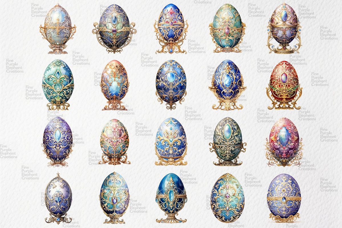 Watercolor Faberge Eggs PNG Clipart, an Object Graphic by Fine Purple Elephant (Photo 3 of 3)