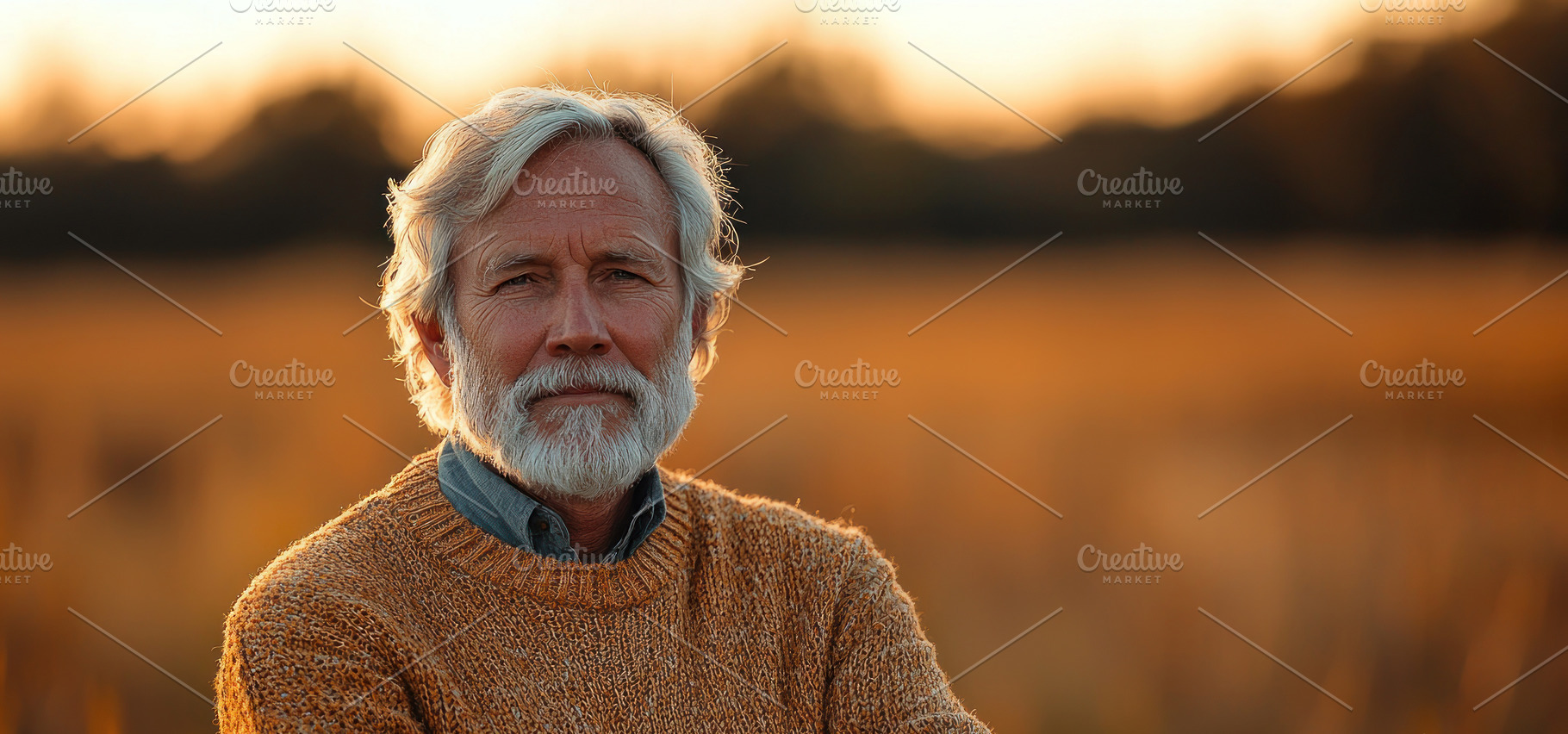 Mature man with white hair and beard wearing orange sweater stan, a Person Photo by José Manuel Gelpi