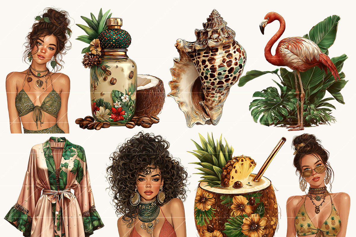 Watercolor Tropical Beach Girl, a Person Illustration by BusyDaydesign (Photo 3 of 9)