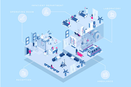 Medical Center Isometric Concept, a Healthcare Illustration by alexdndz