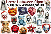 Watercolor Horror Halloween Clipart, an Illustration by Sublimation Artist (Thumbnail 1 of 6)