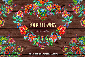 Folk flowers watercolor clipart