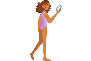 Woman in swimwear with mobile phone, a Person Illustration by vectorpointstudio