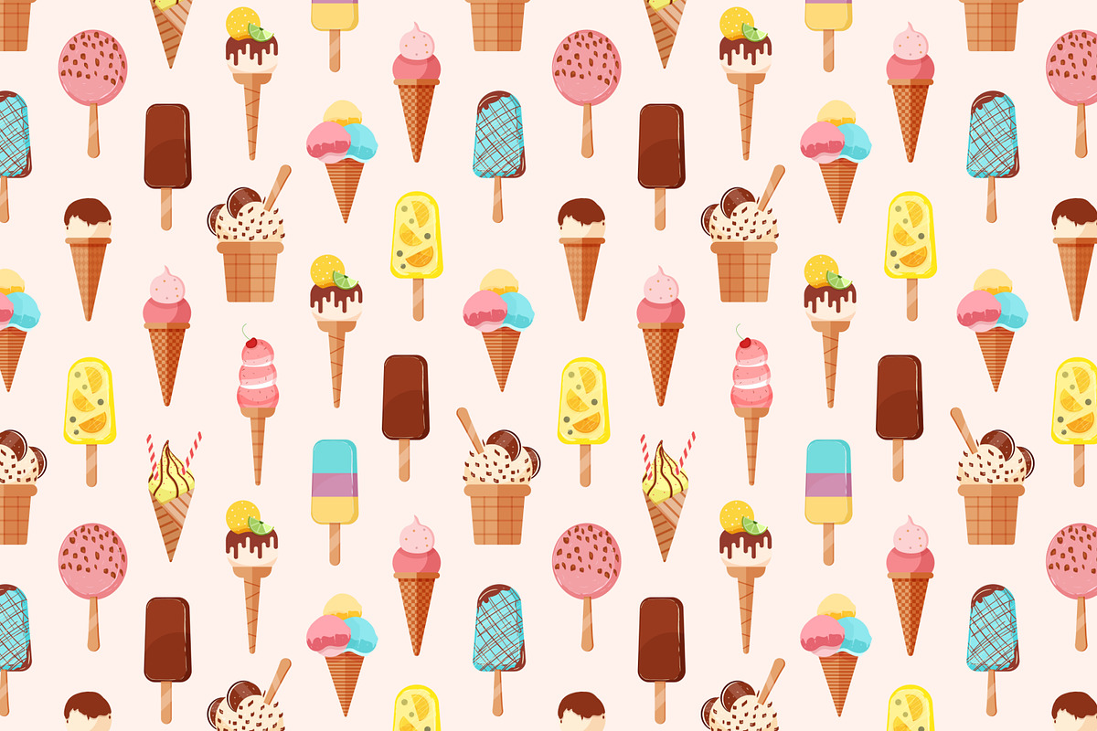 Ice cream set + seamless pattern, a Food Illustration by Good Studio (Photo 3 of 7)