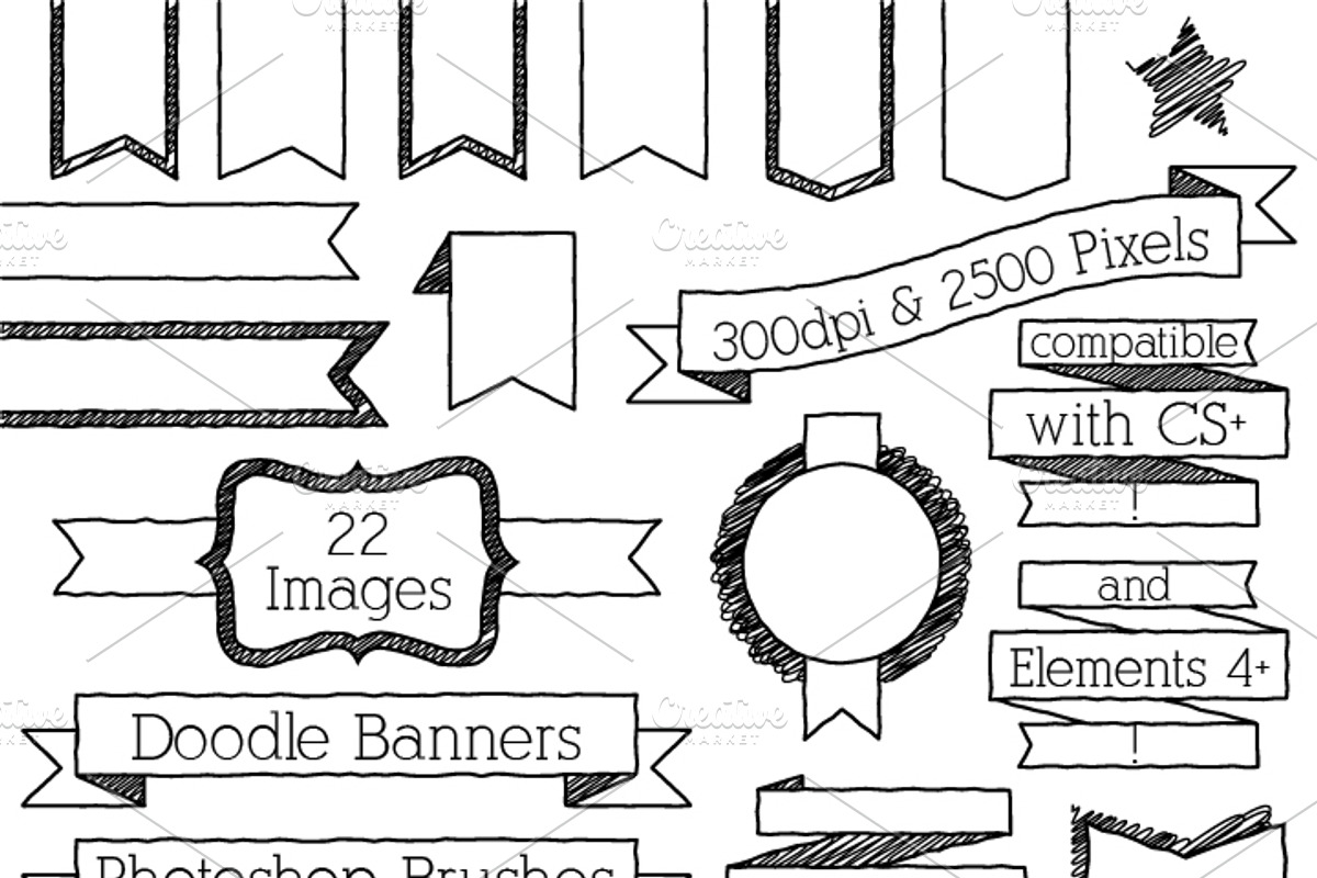 Doodle Banners Photoshop Brushes, a Brush Add-On by PinkPueblo (Photo 2 of 2)