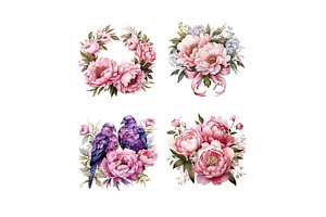 Watercolor Peony Clip Art