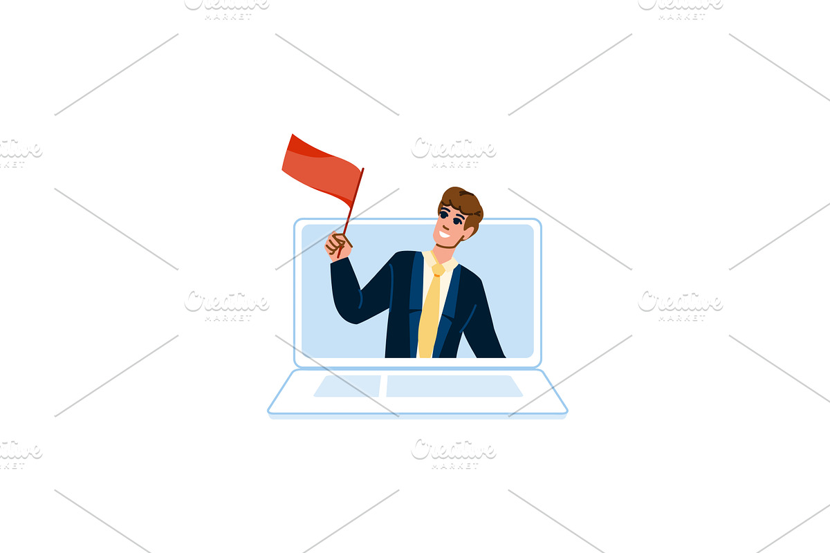 Businessman waving red flag from, a Person Illustration by pikepicture