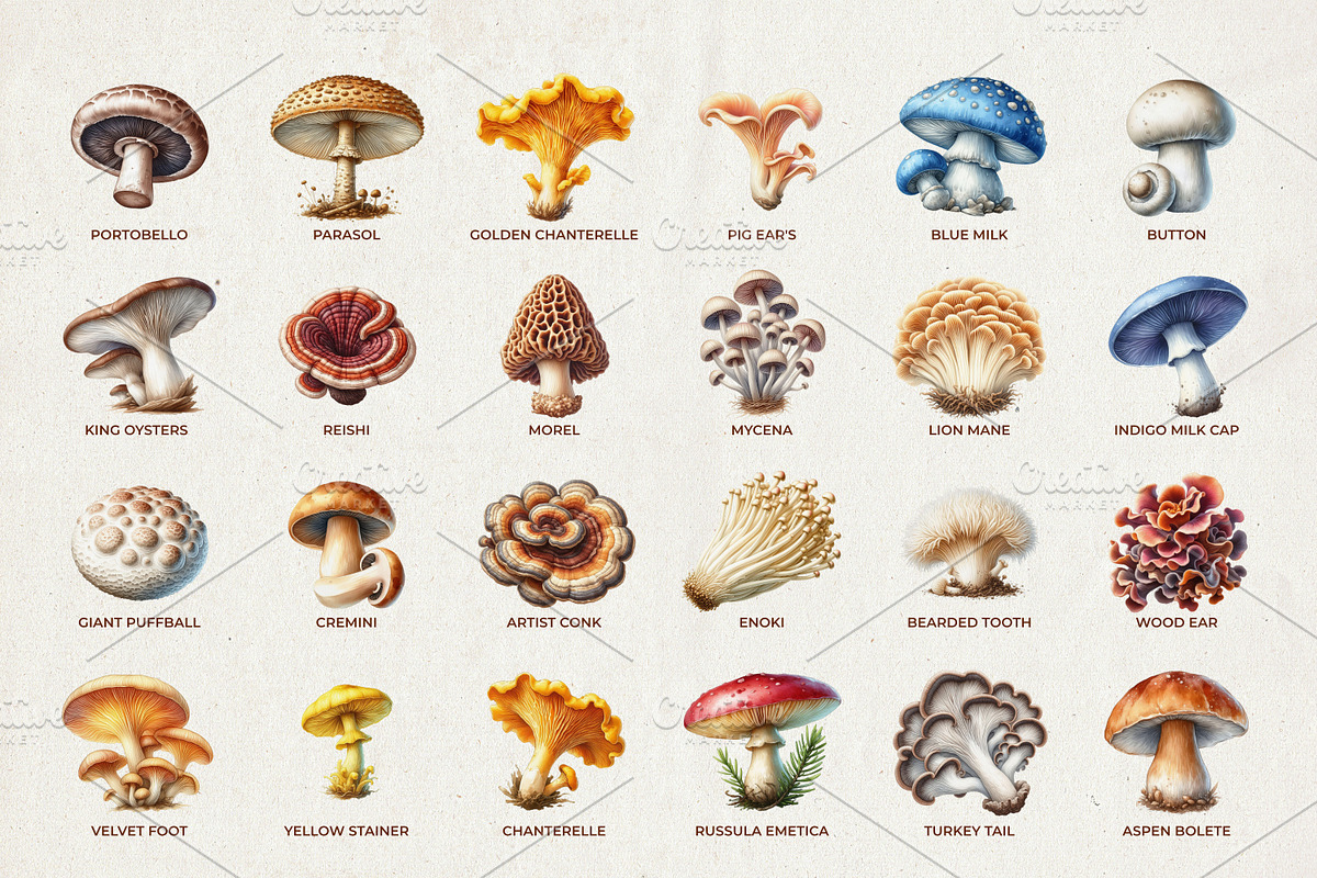 46 Watercolor Mushroom Illustrations, an Object Illustration by Riswan Ratta (Photo 2 of 3)