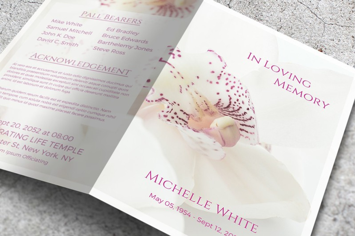 Orchid Funeral Program Template, a Brochure Template by Final Tribute (Photo 1 of 5)