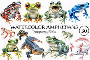 Watercolor Amphibians Clipart, an Illustration by Craft Nest
