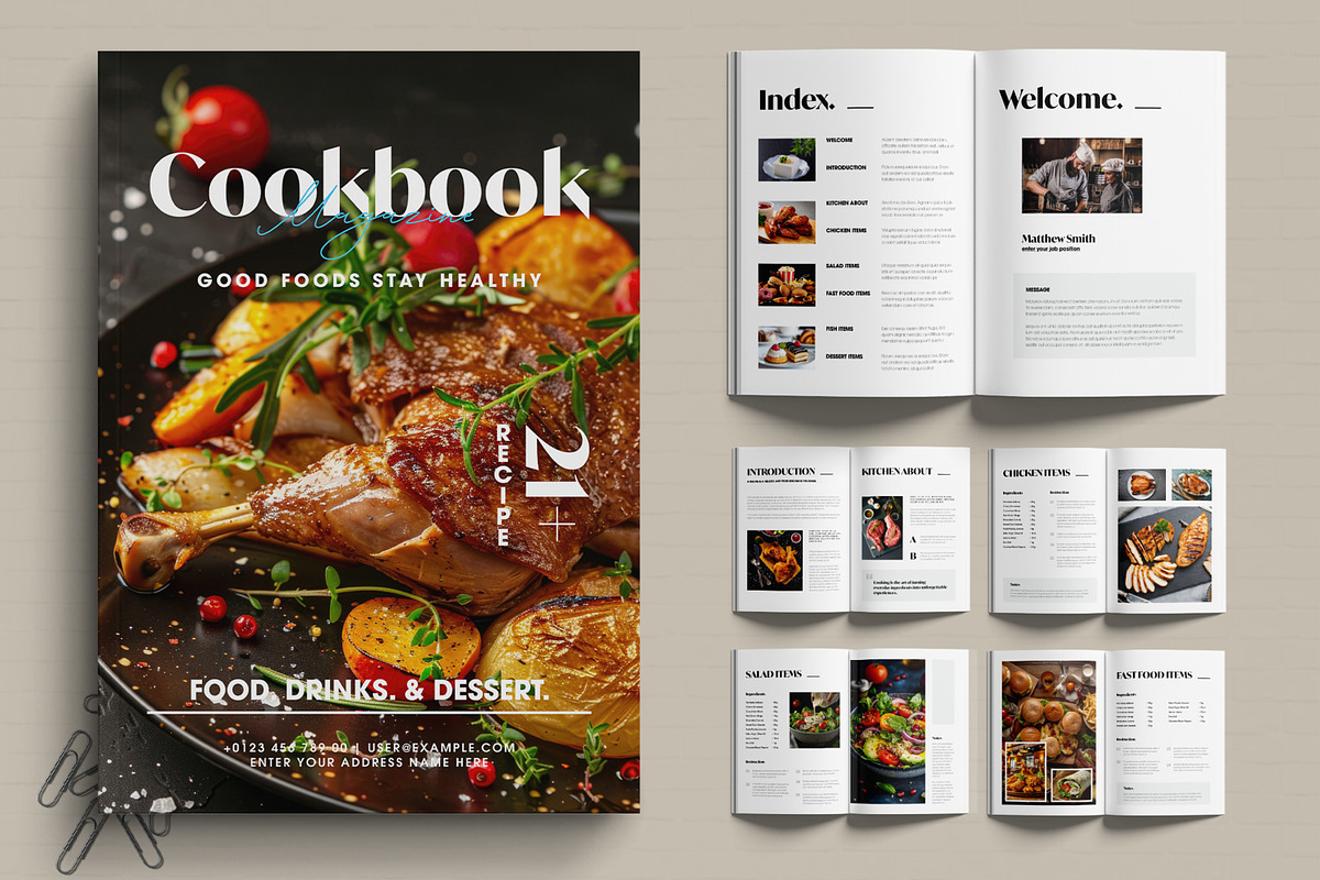 Modern Cookbook Magazine Layout, a Magazine Template by MightyDesign (Photo 1 of 6)
