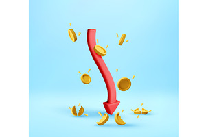 3d Red arrow downward trend in stock, a Finance Illustration by Abscent