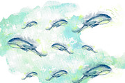 Hand-drawn watercolor whale bundle, an Object Graphic by Natsuhisui (Thumbnail 2 of 9)