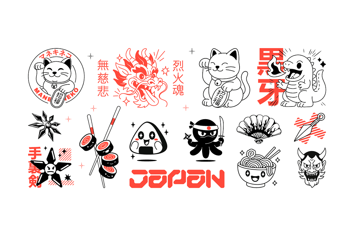 Kawaii Japan Vector Stickers, a Decorative Illustration by SergeyBitos (Photo 12 of 12)