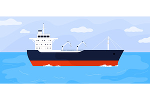 Large Oil Tanker Ship at Sea Vector, a Transportation Illustration by Flashvector
