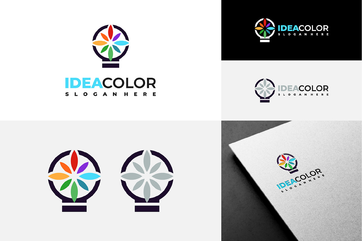 Set of Colorful lightbulb logo, a Branding & Logo Template by Lucky Creative (Photo 5 of 5)