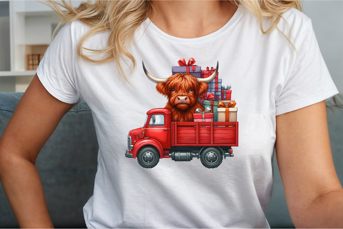 Christmas Gift Box Highland Cow PNG, an Illustration by Sublimation Artist (Photo 4 of 9)