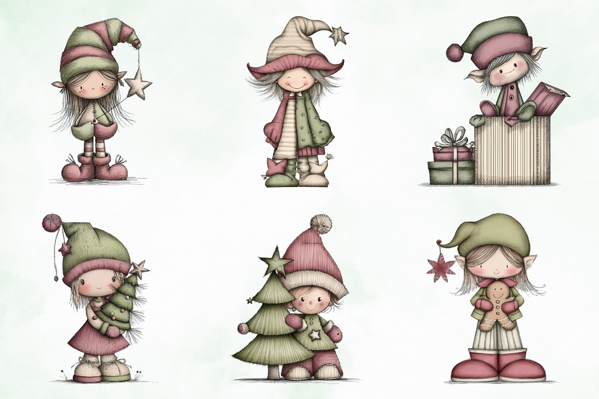 Whimsical Christmas Elf Clipart, an Illustration by Creative Art (Photo 7 of 11)