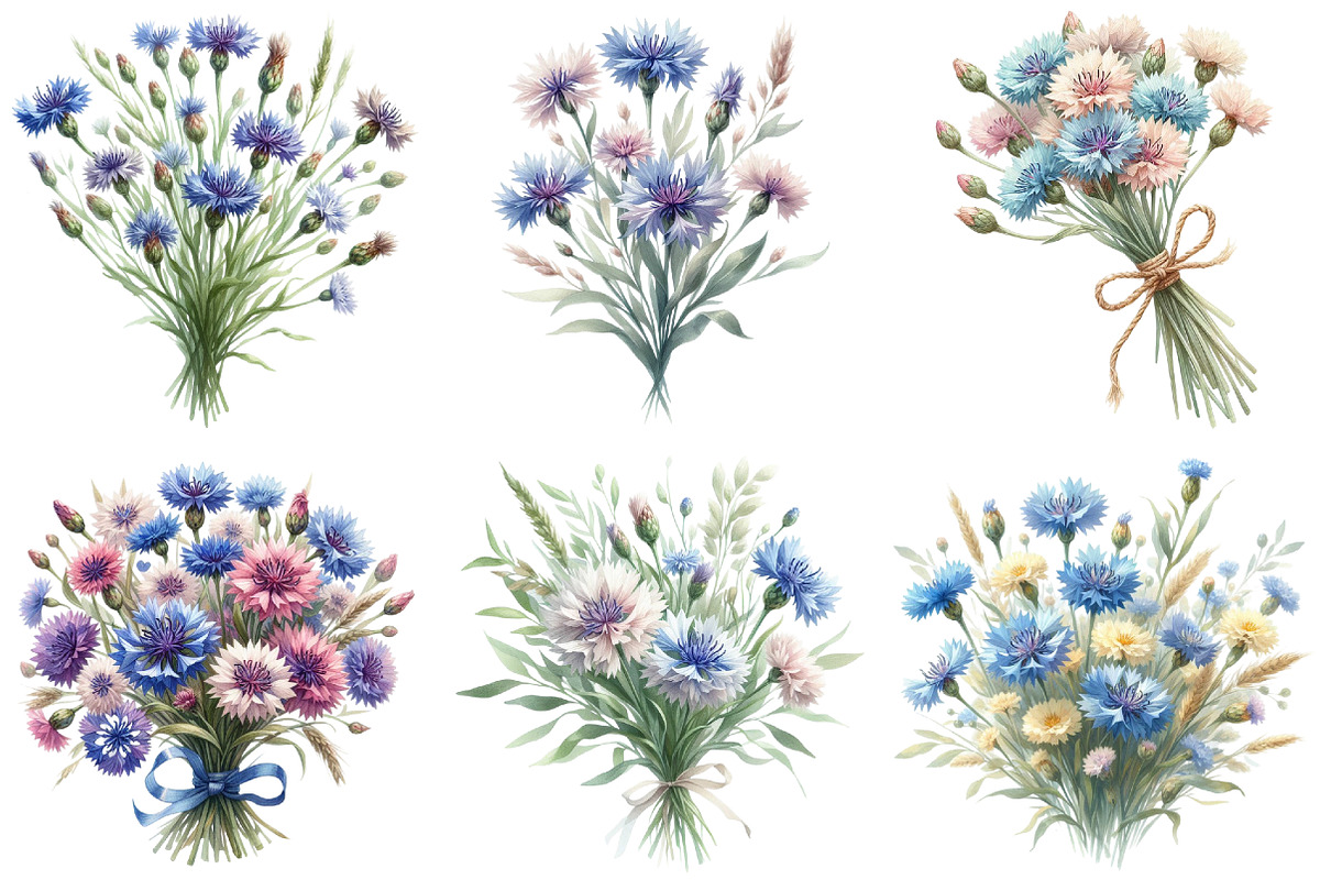 Matching Cornflower Bouquet Clipart, an Illustration by Daily.Designs (Photo 3 of 5)