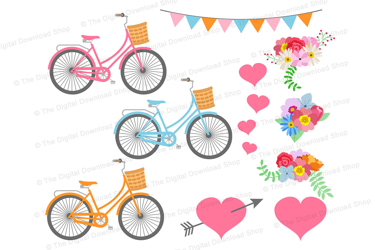 Floral Bicycle Clipart, an Illustration by The Digital Download Shop (Photo 3 of 3)