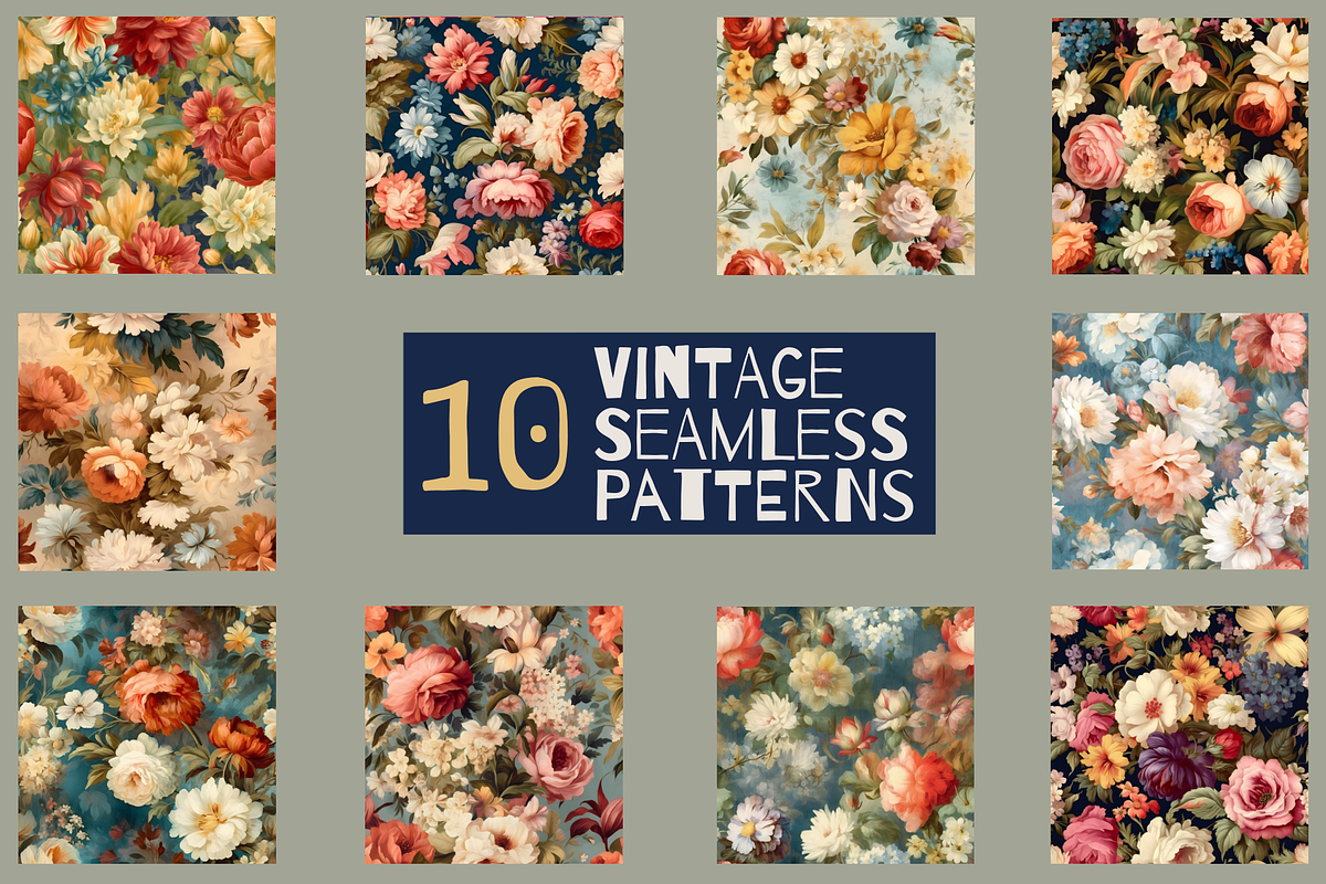 Vintage Floral Wallpaper Patterns, a Pattern Graphic by NadiaTheronArt (Photo 2 of 5)