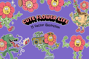 Cute flower 15 vector illustrations, an Object Illustration by gunaonedesign