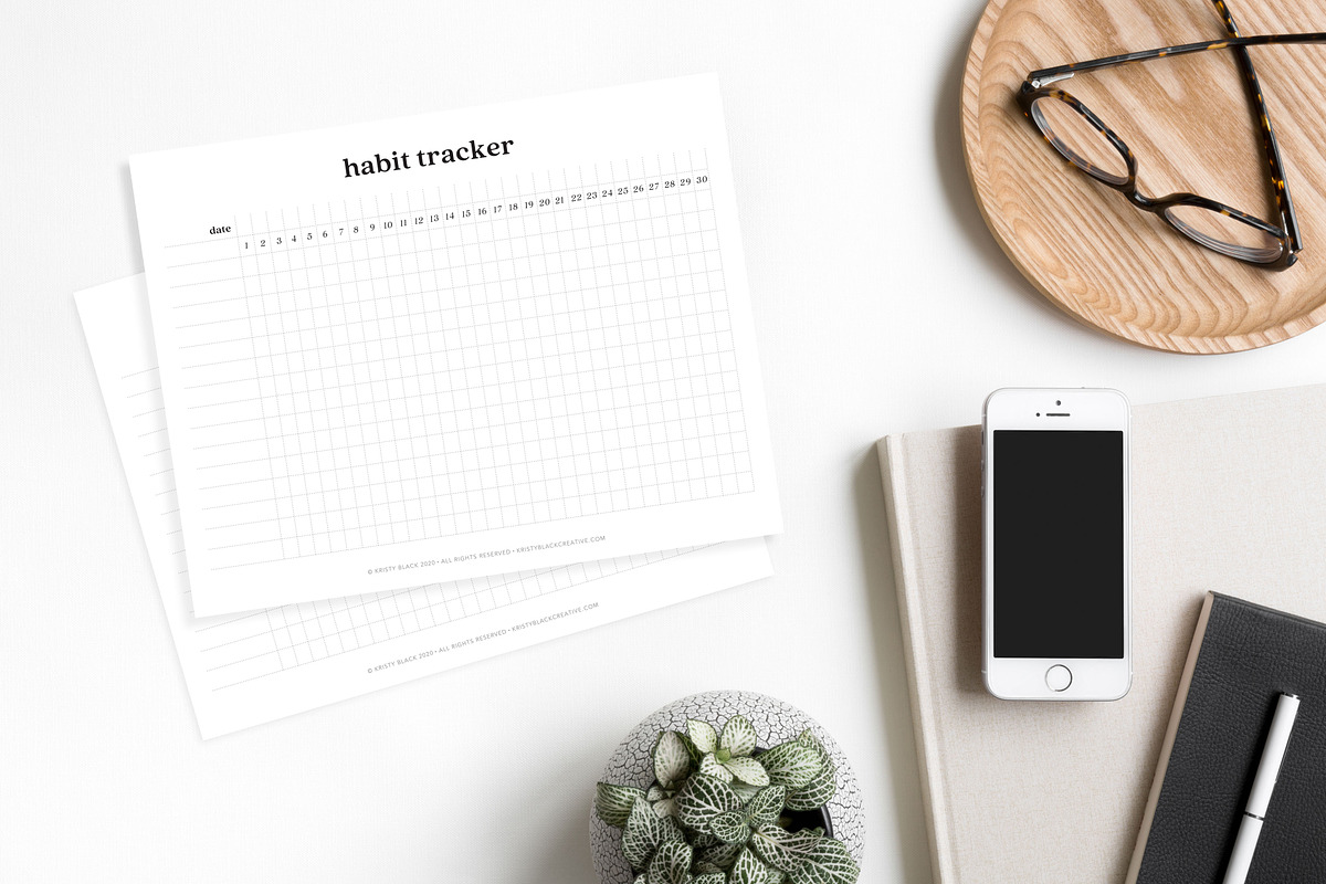 Habit Tracker Printable—30 Day, a Stationery Template by Kristy Black Creative