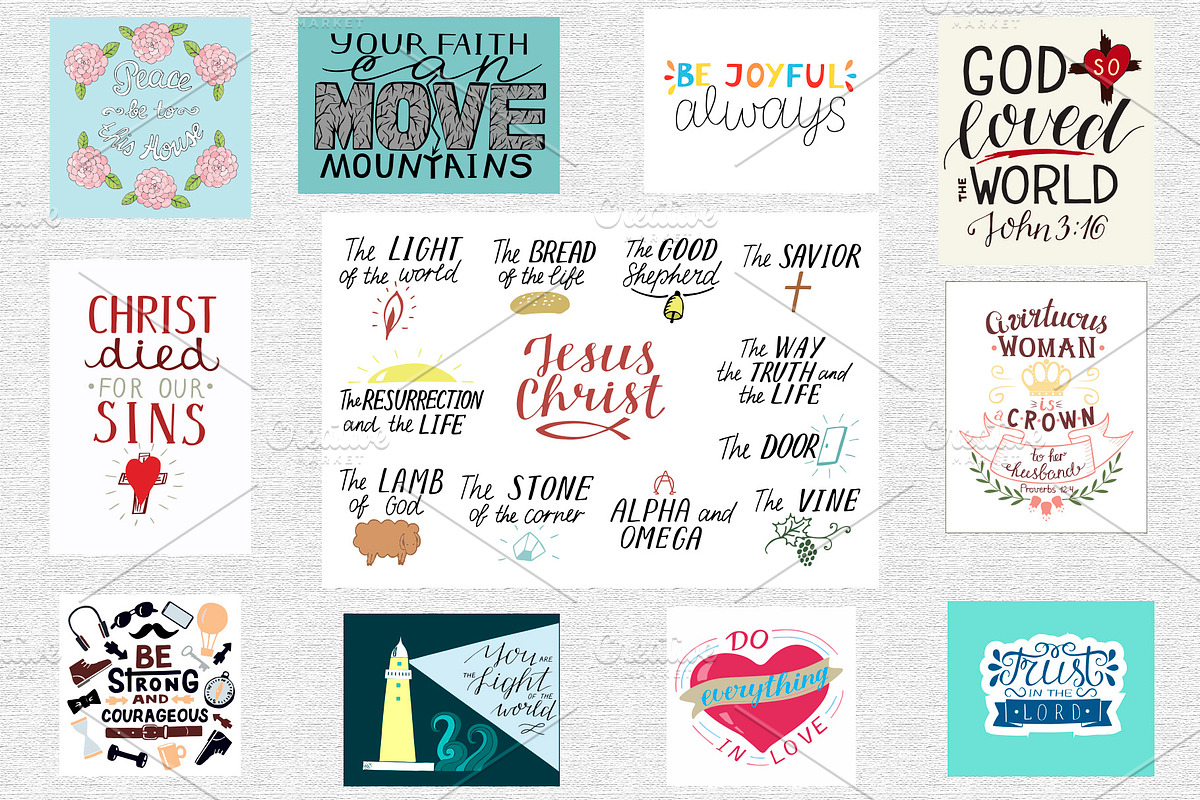 BUNDLE 74 BIBLE QUOTES, an Illustration by Ola-la-la (Photo 6 of 15)