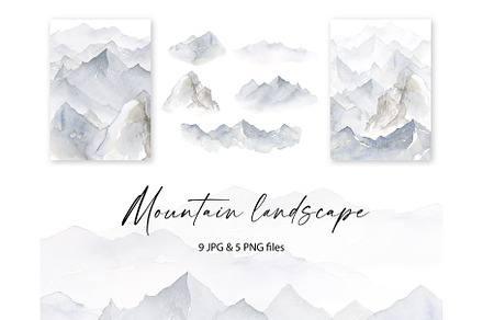 Watercolor Mountains Clipart, a Background Graphic by Lemon design