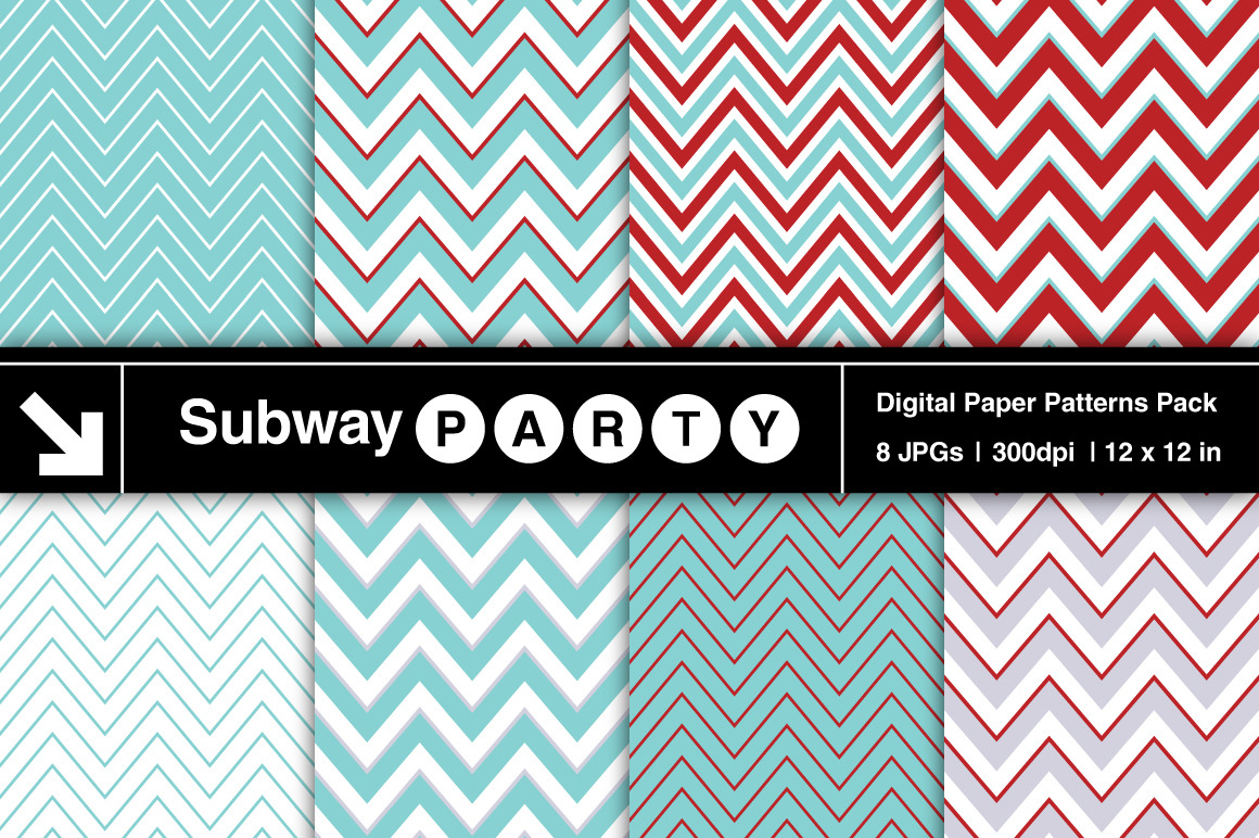 Aqua Blue &amp; Red Chevron Papers | Graphic Patterns ~ Creative Market