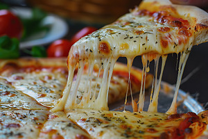Pizza slice with melting cheese, a Food & Drink Photo by AlyaAnd