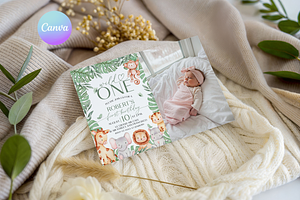 Wild One First Birthday Photo Invite, a Templates & Theme by VeliusCreativeStudio