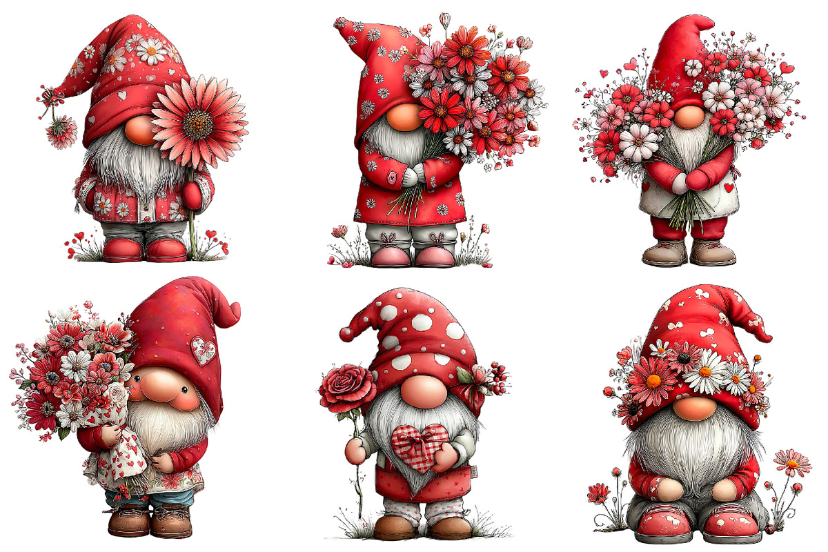 Valentine Gnome with Flowers Clipart, an Illustration by Dream Creation (Photo 6 of 8)