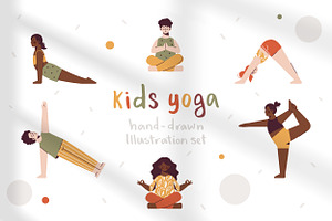 Kids Yoga Vector Illustration Set