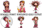 Summer Funny Sunflower Girls Clipart, an Illustration by OK Design (Thumbnail 2 of 6)