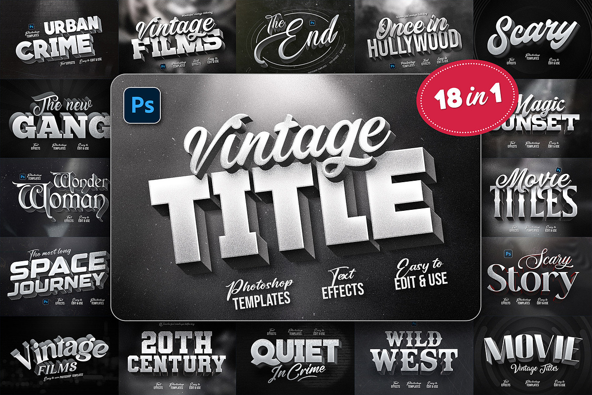 Vintage Movie Title Effects Bundle, a Design Template by Andrew Skoch Design (Photo 1 of 14)