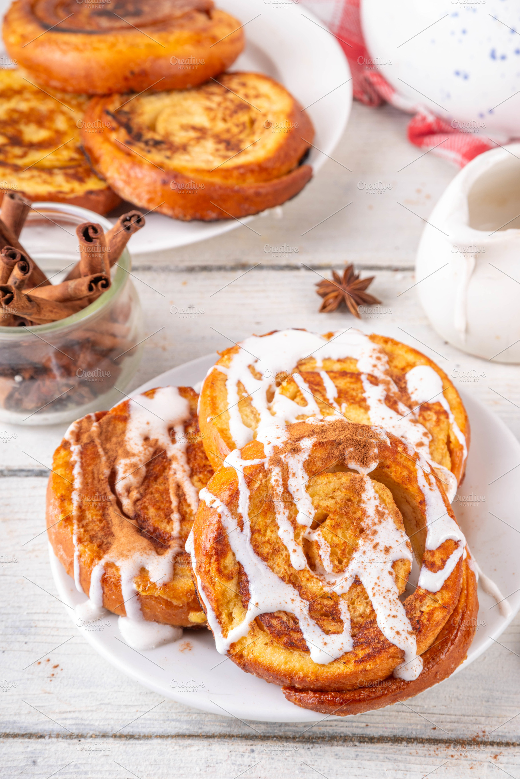 Sweet breakfast cinnamon roll french toast, a Food & Drink Photo by Rimma