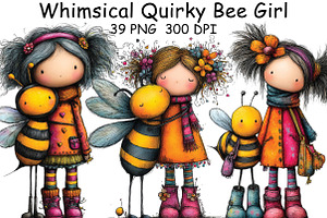 Whimsical Quirky Bee Girl Clipart, an Illustration by CraftArtStudio