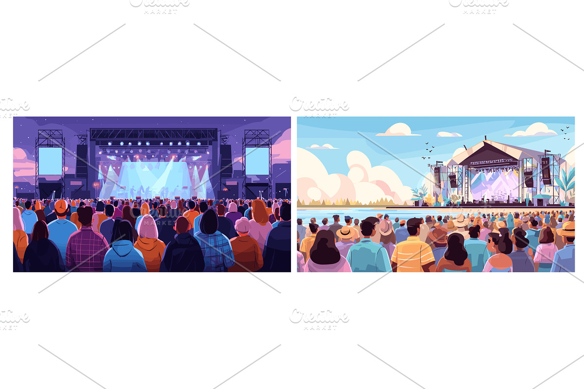 Crowd people near festival scene, an Illustration by Stock-Smart-Start