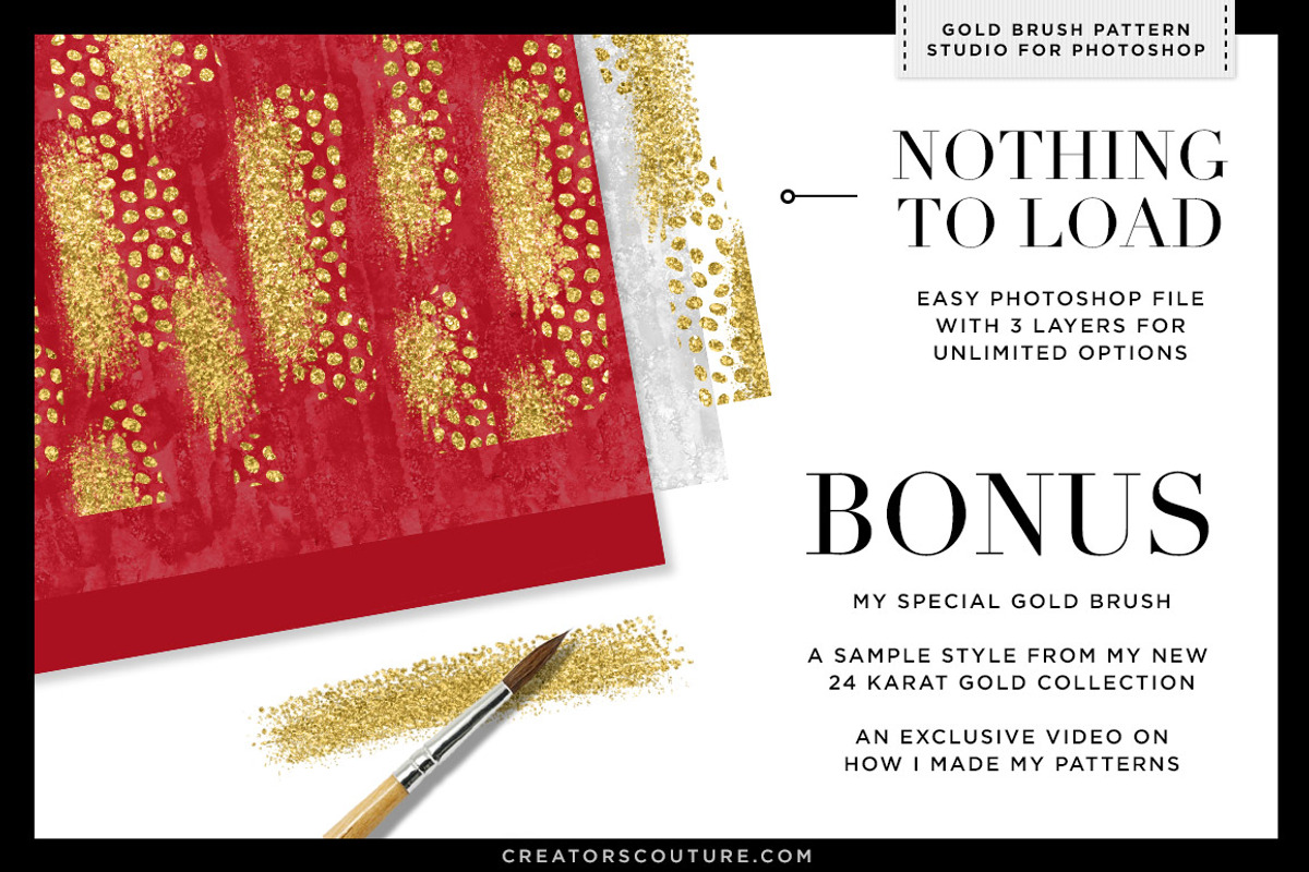 Gold Brush Pattern Studio Photoshop, a Layer Style Add-On by Creators Couture (Photo 3 of 5)