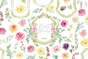 Watercolor Crests & Flowers & Frames, a Decorative Illustration by GraphicsDish (Thumbnail 1 of 4)