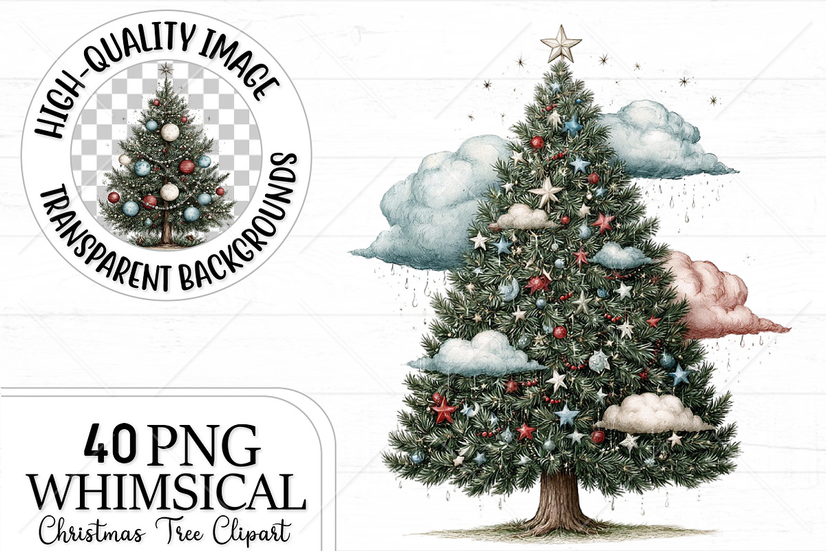Whimsical Christmas Tree Clipart, a Seasonal Illustration by Canvas Craft (Photo 1 of 10)