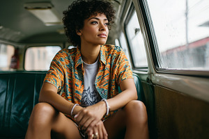 Confident woman sitting in a vintage, a Person Photo by MistyDay
