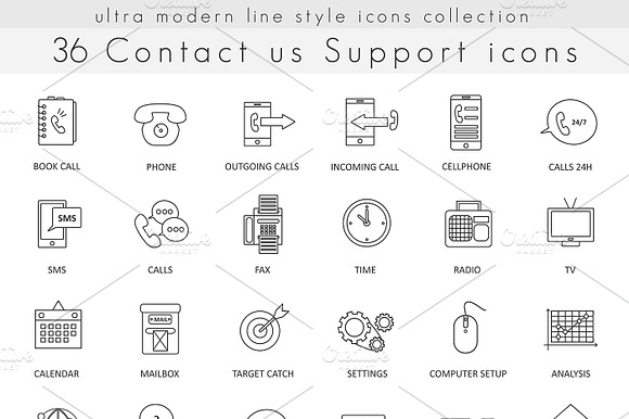 36 Contact Us Outline Line Icons Set