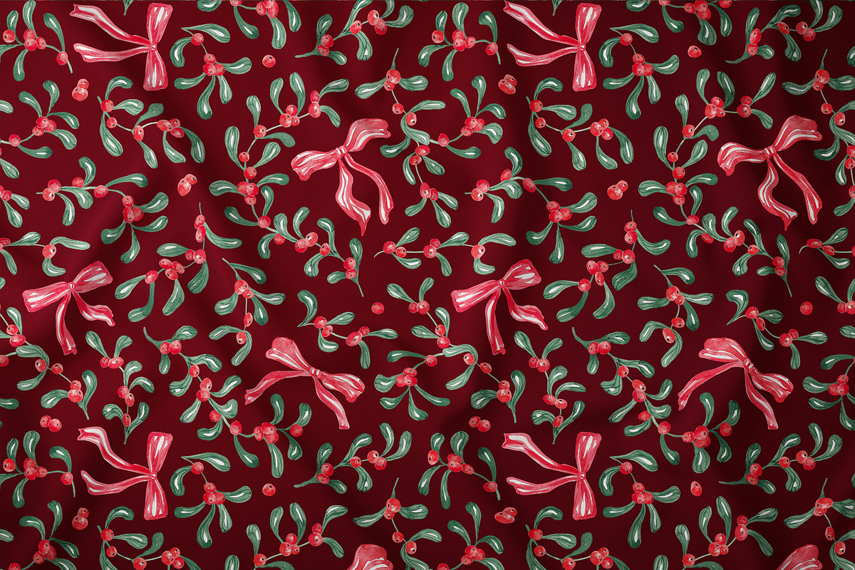 Christmas Mistletoe Seamless Pattern, a Pattern Graphic by SirenaArt (Photo 5 of 16)