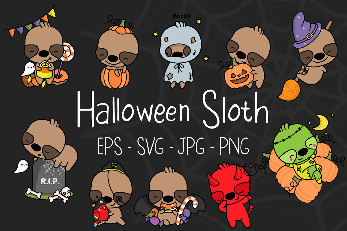 Halloween Sloth, Set of Cute Animal, an Animal Illustration by ArtVarStudio (Photo 1 of 3)