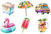 Watercolor Summer Vacation Clipart, an Illustration by Pixels.Craft (Thumbnail 3 of 6)