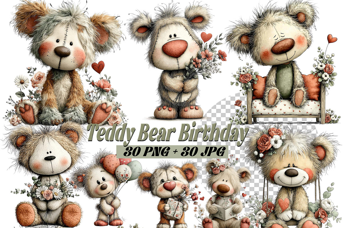 Whimsical Teddy Bear Birthday PNG, an Illustration by one-touch (Photo 1 of 18)
