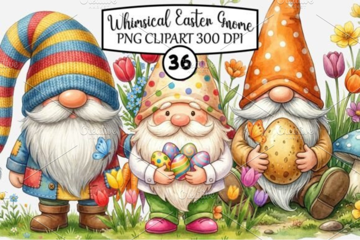 Whimsical Easter Gnome Clipart, a Seasonal Illustration by Design Station (Photo 1 of 9)